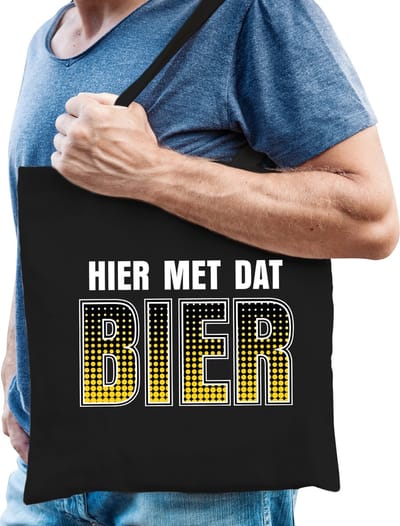 Hier met dat bier drank fun tasje zwart voor heren - bier drink tasje- oktoberfest / bierfeest / tas / shopper
