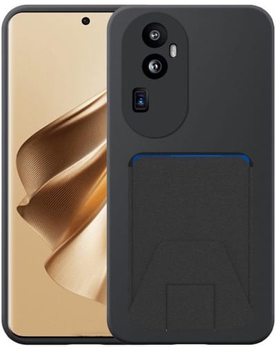 Geschikt voor Oppo Reno 10 Pro Plus Telefoonhoesje met Verstelbare Leren Pasjeshouder - Flexible Back Cover Case Siliconen TPU with Adjustable Leather Cardslot - Zwart - Smartphonica geschikt voor Oppo Reno 10 Pro Plus