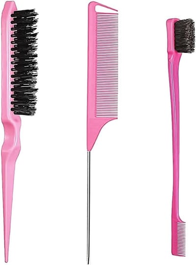Drie Delige Haar Kam Set, Dubbelzijdige Kam, Rat Tail Kam, Borstel voor Kappers en Thuisgebruik, Ideaal voor Haarstyling en Knippen (Roze)