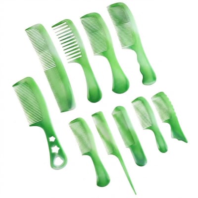 Groene kammen set – 10 delige kunststof haar kammen met brede en fijne tanden – styling kammen voor dames en heren – veelzijdige haarverzorgingsset voor dagelijks gebruik