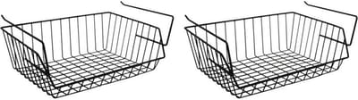 MSV Kastmandje - 4x - opberg/hang mandjes - rvs - zwart - 40 x 27 x 17 cm - draadmand