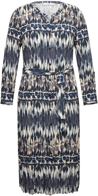 MIAMODA - Dames - Midi-jurk comfortabele snit crash allover print. Ronde hals - Zwart - Maat 46