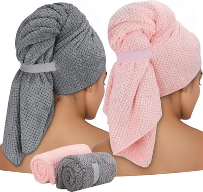 Haarhanddoek - Microvezel haar tulband - Sneldrogende haar handdoek - Set van 2 stuks - Super absorberend en zacht - Geschikt voor lang haar - Vochtabsorberend en haar beschermend - Ideaal voor na douche of zwemmen - Badkamer accessoire - Reis handdo