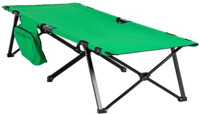 Opvouwbaar kampeerbed, draagvermogen tot 136 kg, veldbed met zijvak, Oxford groen/zwart, 200 x 73 x 49 cm, voor buitengebruik en reizen