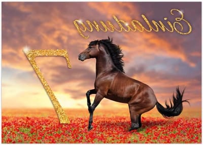 SnelShoppen - 12 Uitnodigingskaarten voor 7e Verjaardag Meisje Paard Thema - 10.5x14.8 cm - 300 g/m² - UV Gecoat - Perfect voor Kinderfeestje