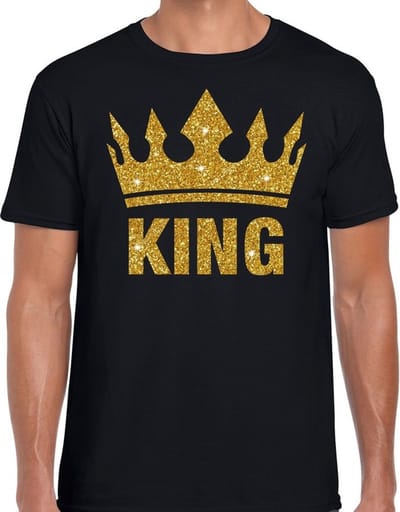 Bellatio Decorations koningsdag verkleed T-shirt heren - zwart - King - glitter goud - kroon S