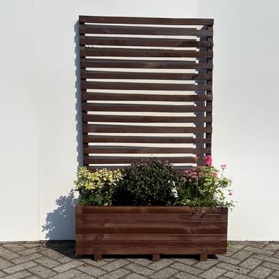 AMISHOUT - SET - Plantenbak met wielen en klimrek 100x40x40 (180) cm - bruin | bloembak buiten op wielen