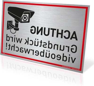 Waarschuwingsbord Videobewaking - Camerabewaking Bord - Beveiliging Perceel - Aluminium Composiet 3mm - 42 x 30 cm - Zilver Geborsteld
