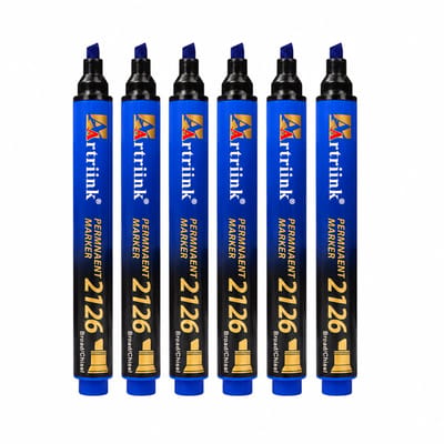 Schuine permanente marker - 6 blauwe stuks - watervaste en onuitwisbare inkt - enkelzijdige punt - basisverpakking