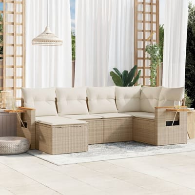 vidaXL - 6-delige - Loungeset - met - kussens - poly - rattan - beige