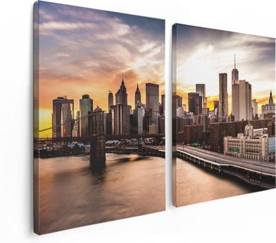 Artaza Canvas Schilderij Tweeluik Brooklyn Bridge Brug In New York - 120x80 - Foto Op Canvas - Canvas Print