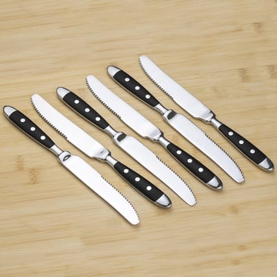 OmGoods - Dailygoody - Steakmessen Set - 6 Stuks - Scherpe Pizzamessen - Zwart - Roestvrij Staal - Geschikt voor Huishoudens - Serie Berlijn
