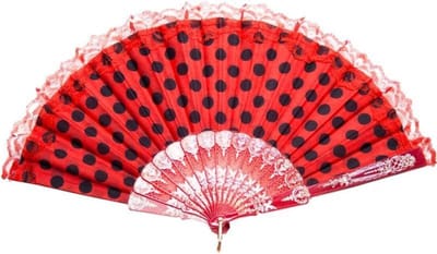 Spaanse flamenco waaier bij Spaanse jurk rood zwart kant verkleedkleding
