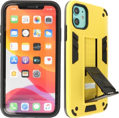 Hoesje met Magnetic Stand Hard Case Geschikt voor de iPhone XR - Stand Shockproof Telefoonhoesje - Grip Stand Back Cover - Geel
