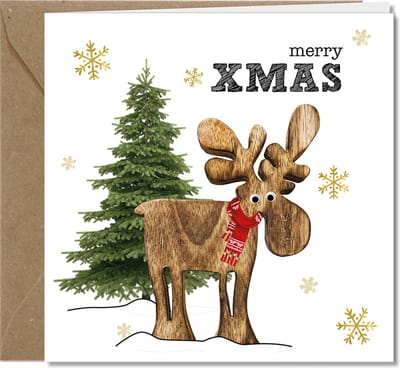 FSC-papier | Duurzaam | Inclusief envelop kraft | 4 wenskaarten | Merry X-mas, Kerst, Kerstmis, Season Greetings | PLANT collectie