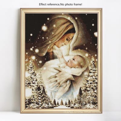 Peinture Diamant DIY Religieux Strass Rond Complet Femmes et Bébé Broderie Diamant 20X30CM black