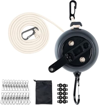 Verlengbare draagbare waslijn van 4 meter met 10 bevestigingsgespen, 20 clips en opbergtas voor buitengebruik, tuin en camperreizen