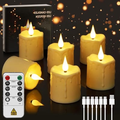 Oplaadbare Theelichtjes met Afstandsbediening, 6 Stuks Batterijgevoede Theelichten met Timer en USB-kabel, Vlamloze Theelichtjes voor Feestdagen, Thuisdecoratie en Evenementen
