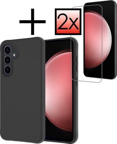 Hoesje - Met 2x Screenprotector - Geschikt voor Samsung Galaxy S23 FE - Sterk & Shockproof - Back Cover - Siliconen Case - Telefoon Hoes - Zwart
