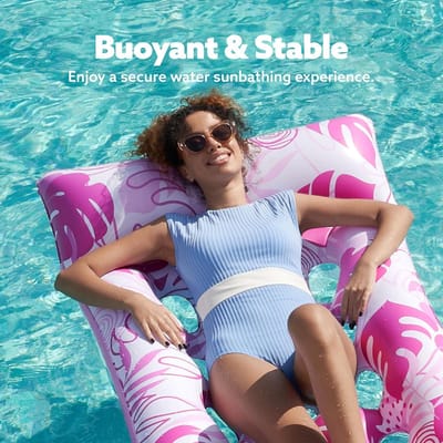 Lexium Tanning bed – Tanning pool – Opblaasbaar luchtbed – Zwembadmatras met rugleuning – Zwembad ligbed volwassenen – Drijvend luchtbed – Pool float – Opblaasbare tanning lounger – Luchtbed met bekerhouder –