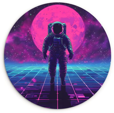 WallCircle® Wandcirkel 120x120 cm - Muurcirkel Astronaut - Maan - Roze - Sterrennevels - Muurdecoratie woonkamer - Wanddecoratie slaapkamer - Kamer decoratie accessoires - Ronde schilderijen XXL