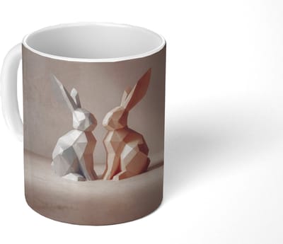 Mok - Koffiemok - Konijnen - Blauw - Oranje - Abstract - Mokken - 350 ML - Beker - Koffiemokken - Theemok