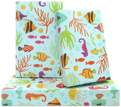 Dailygoods- Inpakpapier Oceaan Thema - 4 Vellen 50x70cm - Cadeaupapier Kinderen - Verjaardag/Babyshower - Sterk/Zacht - Ideaal voor Knutselprojecten
