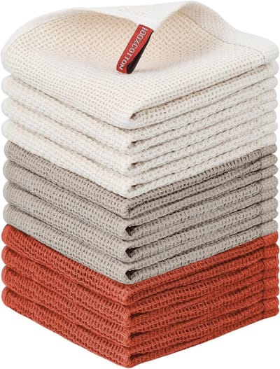 Set Keukenvaatdoeken - Wafeldoeken Absorberend - Keuken Schoonmaken - 100% Katoen Wafelweefsel - 30x30cm 12 Stuks - Multi Kleuren