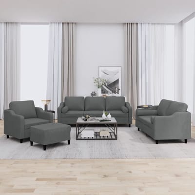 vidaXL - 4-delige - Loungeset - met - kussens - stof - donkergrijs