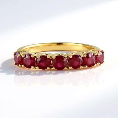 Cavill - Zilveren ring met 925 sterling zilver verguld - 7 Madagaskar robijnen 1,494 ct - Elegante rode edelsteen ring dames - Rondgeslepen