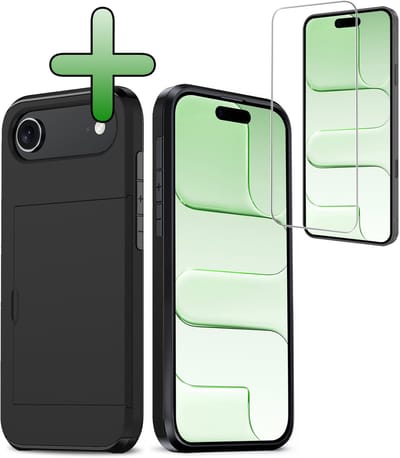 Hoes Geschikt voor iPhone Air Hoesje Hard Case Met Pas Houder Met Screenprotector - Hoesje Geschikt voor iPhone Air Hoes Shockproof Hard Cover Met Kaarthouder - Zwart