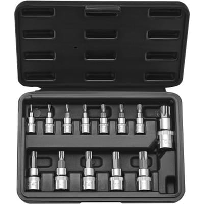 VEVOR 13-delige Torx-bitsleutelset T8-T60, S2-gelegeerd staal en Cr-V-staal, 1/4-inch, 3/8-inch en 1/2-inch aandrijvingen, met opbergkoffer, Torx-dopsleutel voor autoreparatie