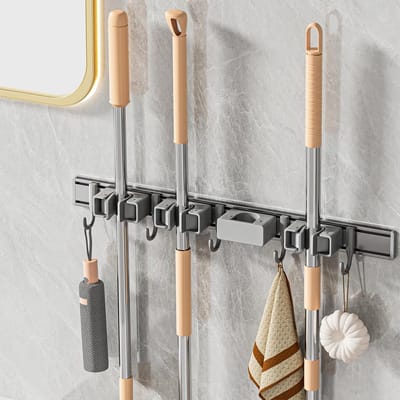 Famanu – Bezemhouder – Antislip bezemhanger met wandbevestiging, stevige grip voor dagelijks gebruik – Voor keuken