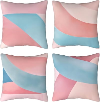 Kussenhoezen, sierkussenhoezen, blauw en roze, geometrisch, 65 x 65 cm, behaaglijk, kussenhoes met onzichtbare ritssluiting, zacht, wollig, bankkussen, wasbaar, voor tuin, woonkamer, bank