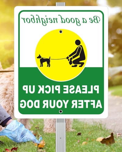 Hondenpoep Bord - Tuin Herinnering - Schone Tuin Houden - Weerbestendig Aluminium - 30x25cm Paal 70cm - Groen Wit Zwart