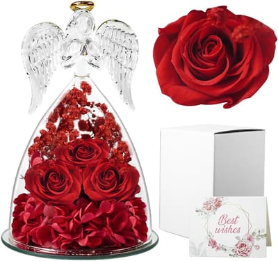 Eeuwige Roos - Roos Engel - Decoratie Geschenk - Handgemaakt Kunstwerk - Rood