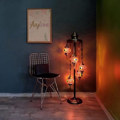Turkse lamp - vloerlamp met 5 mozaïek glazen - handgemaakt - multicolor - sfeervolle verlichting