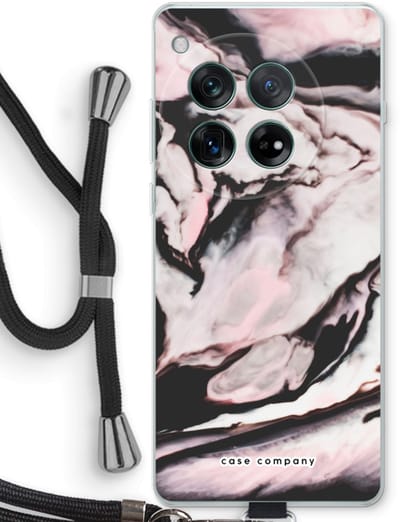 Case Company® - Hoesje met koord geschikt voor OnePlus 12r hoesje met Koord - Roze stroom - Telefoonhoesje met Zwart Koord - Bescherming aan alle Kanten en Over de Schermrand