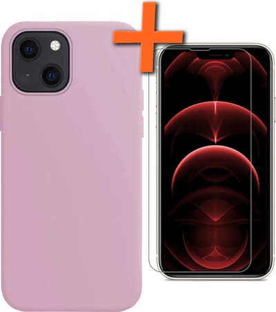 Hoes - Met Screenprotector - Geschikt voor Apple iPhone 13 Mini - Sterk & Shockproof - Back Cover - Siliconen Case - Telefoon Hoes - Lila