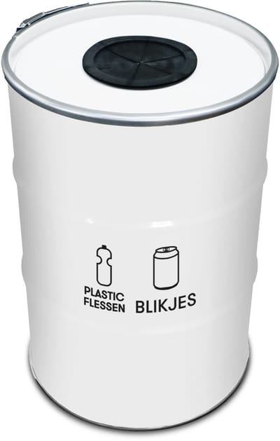 BinBin Duo glasrozet wit 200 Liter olievat afvalscheiding prullenbak| grote afvalbak| blikjes- flessen inzameling| inzamelbak blikken | Flessen | statiegeld blikken-flessen | Horeca afvalbak