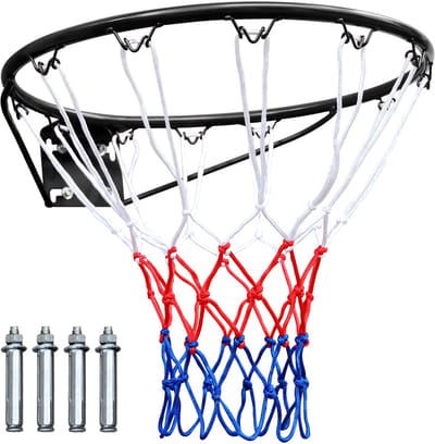 Basketbalring 46 cm - Wandmontage Heavy Duty - Flex Ring met Net Indoor Outdoor - Staal - Zwart