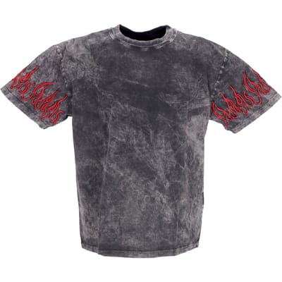 Heren T-shirt Geborduurd Flames Tee Grijs/rood