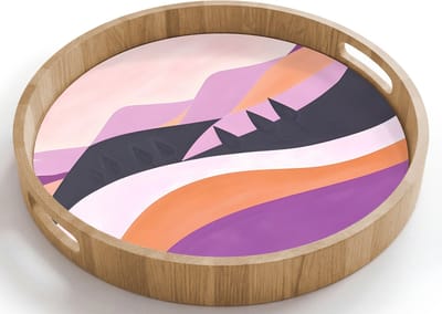 Dienblad rond 40x40 cm - Schootdienblad hout - Abstract - Heuvels - Bomen - Groen - Borrelplank rechthoek - Plateau houten dienbladen