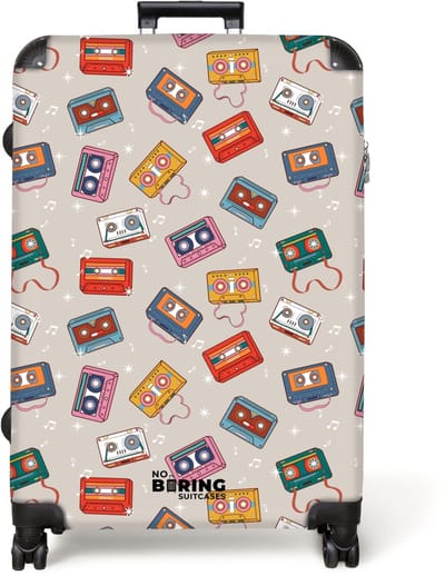 NoBoringSuitcases.com® - Koffer groot - Reiskoffer lichtgewicht - Retro disco cassettes patroon diverse kleuren - Rolkoffer met 4 wielen - Grote trolley XL - 98 liter bagage