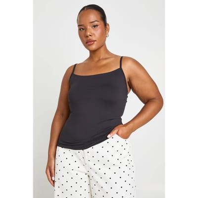 boohoo Dames Plus Second Skin Hemdje Met Bandjes En Vierkante Hals | Zwart | Maat: 44