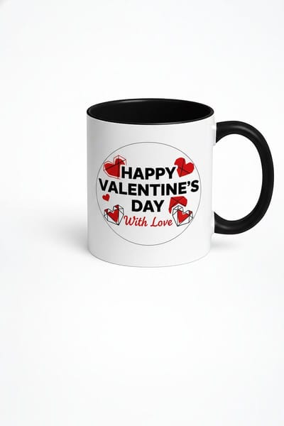 Valentijnsdag Mok Happy Valentine's Day met Geometrische Harten - Liefde Cadeau
