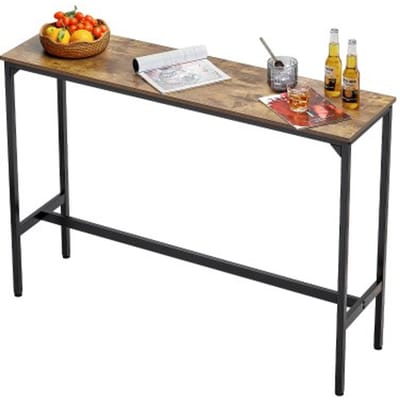 VEVOR Bartafel Bistrotafel Pubtafel met metalen frame, smalle en lange keukentafel Eettafel (1397 x 381 x 991 mm), displaytafel voor woonkamerfeesten pubs eetkamer cafés, bruin en zwart