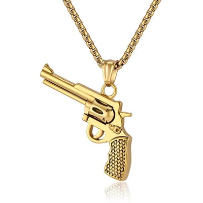 Europese en Amerikaanse Hip Hop Titanium Staal Revolver Ketting Niche Persoonlijkheid Heren Mode Outfit Matching beige