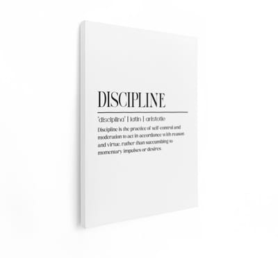 Artaza Canvas Schilderij Discipline Quote - 60x80 cm - Wanddecoratie Tekst Zwart Wit - Muurdecoratie Minimalistisch - Decoratie Aristoteles