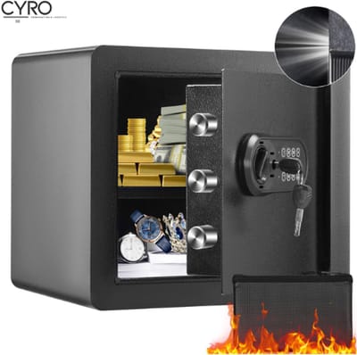 CYRO - Kluis - Kluis Brandwerend - Elektrische kluis met Vingerafdruk - Carbon Staal - Brandtas - 2 Sleutels - 30x40x35cm - Zwart